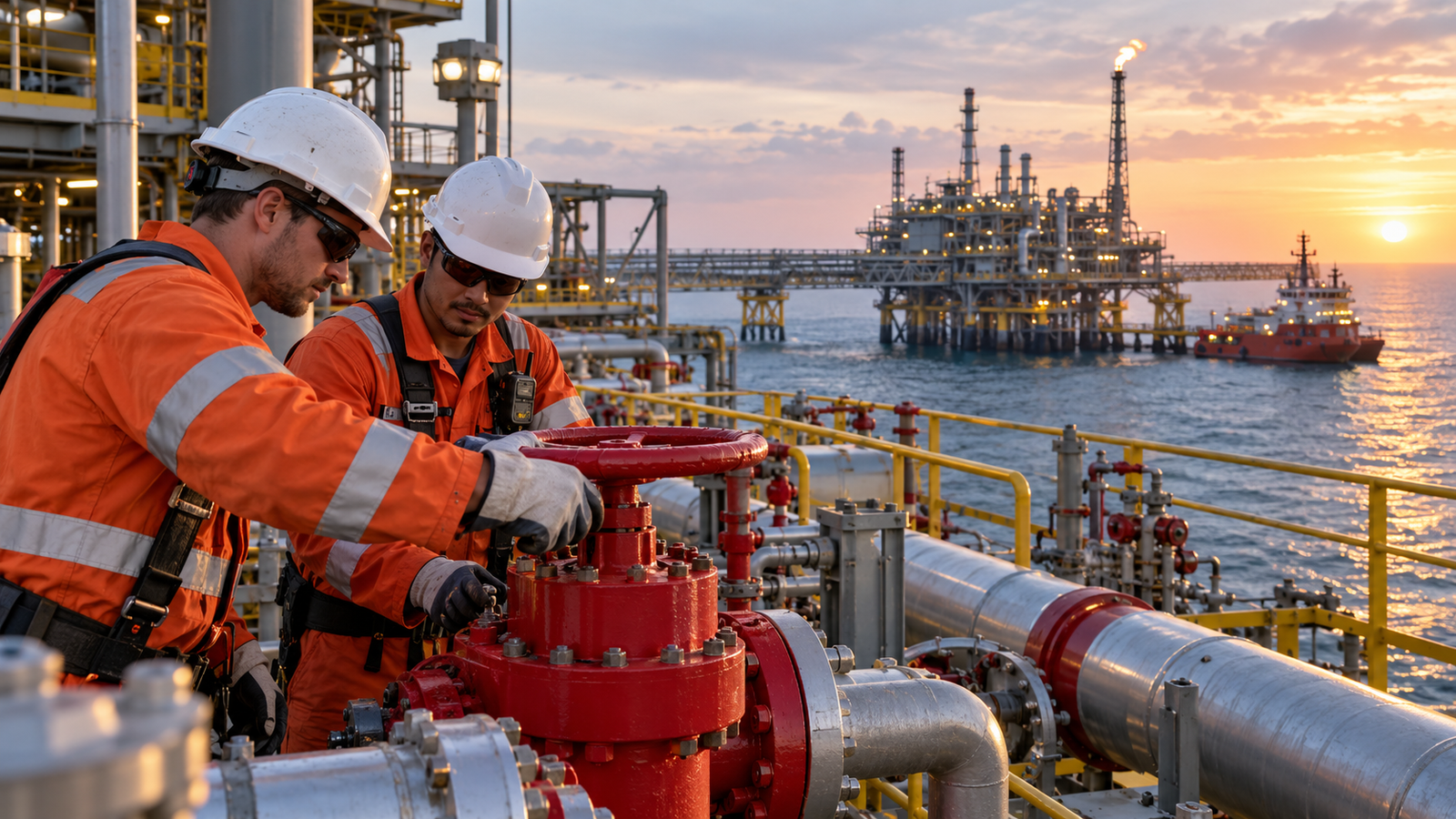 Instalación de producción de petróleo y gas con infraestructura industrial